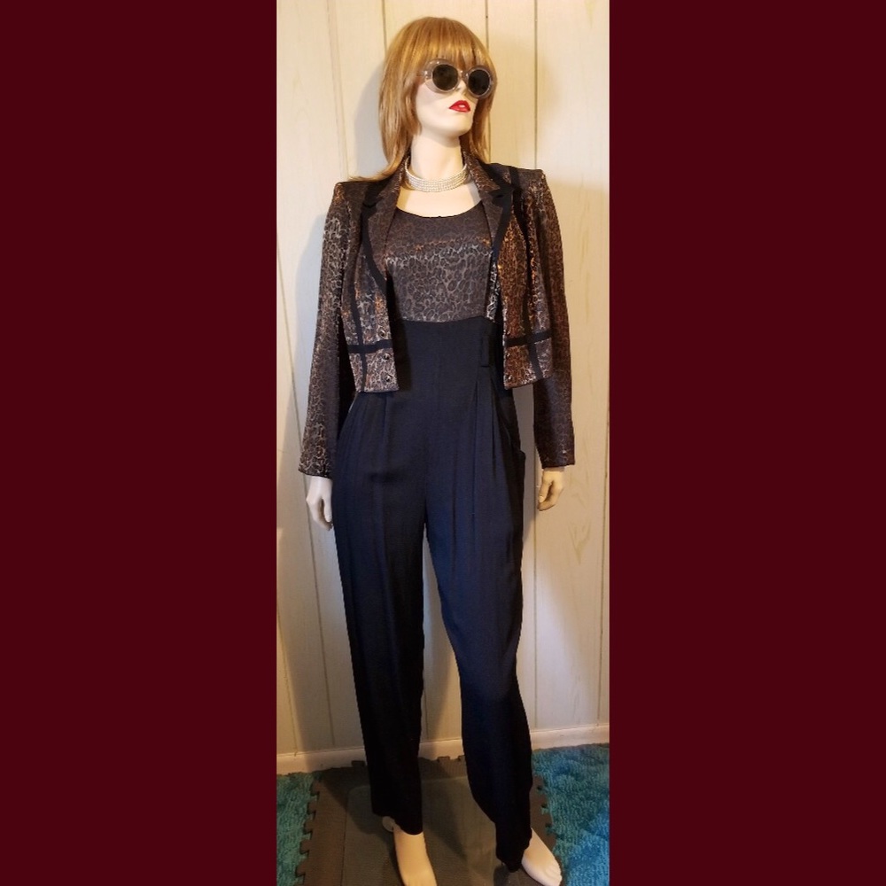 Vintage 80s 2-piece Metallic Leopard Print Jumpsuit & Jacket Outfit